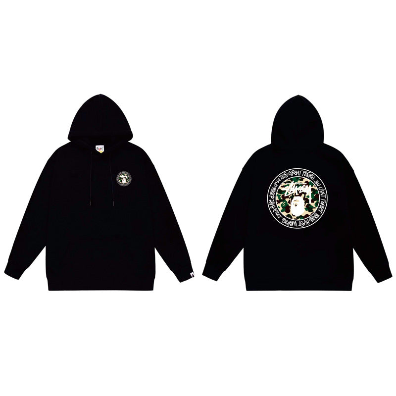 BAPE x Stussy Shark Graphic Hoodie Street Cotton Pullover Sweatshirt