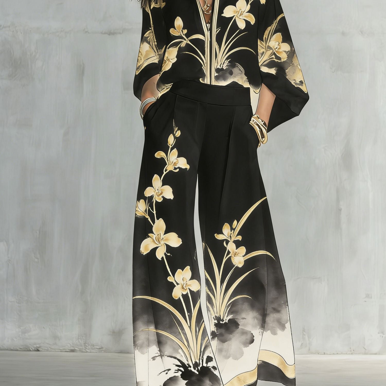 Boho Floral Wide Leg Beach Two Piece Pant Set