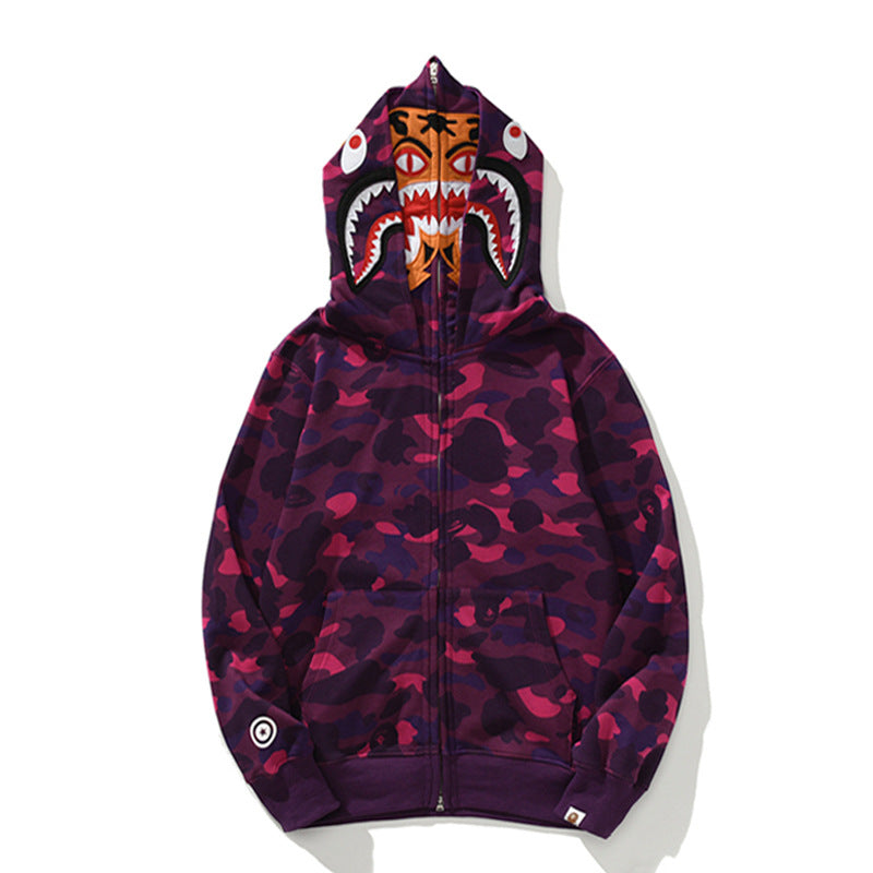 BAPE Shark Camo Print Full Zip Streetwear Hoodie Unisex