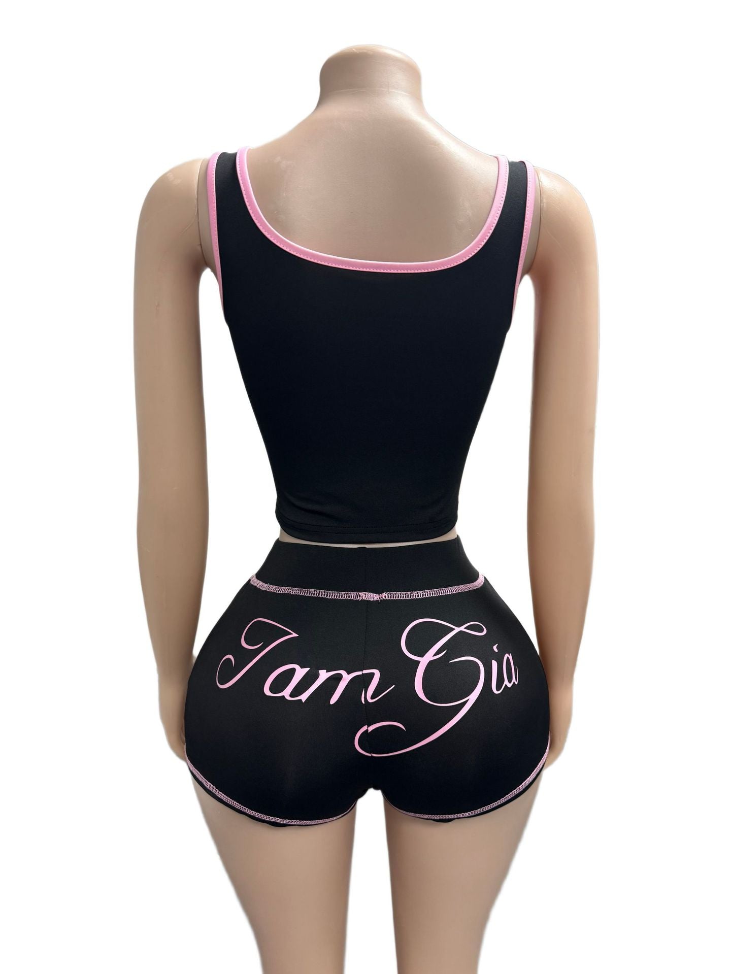 I.AM.GIA Contrast Piping Letter Print Square Neck Tank Short 2 Piece Set