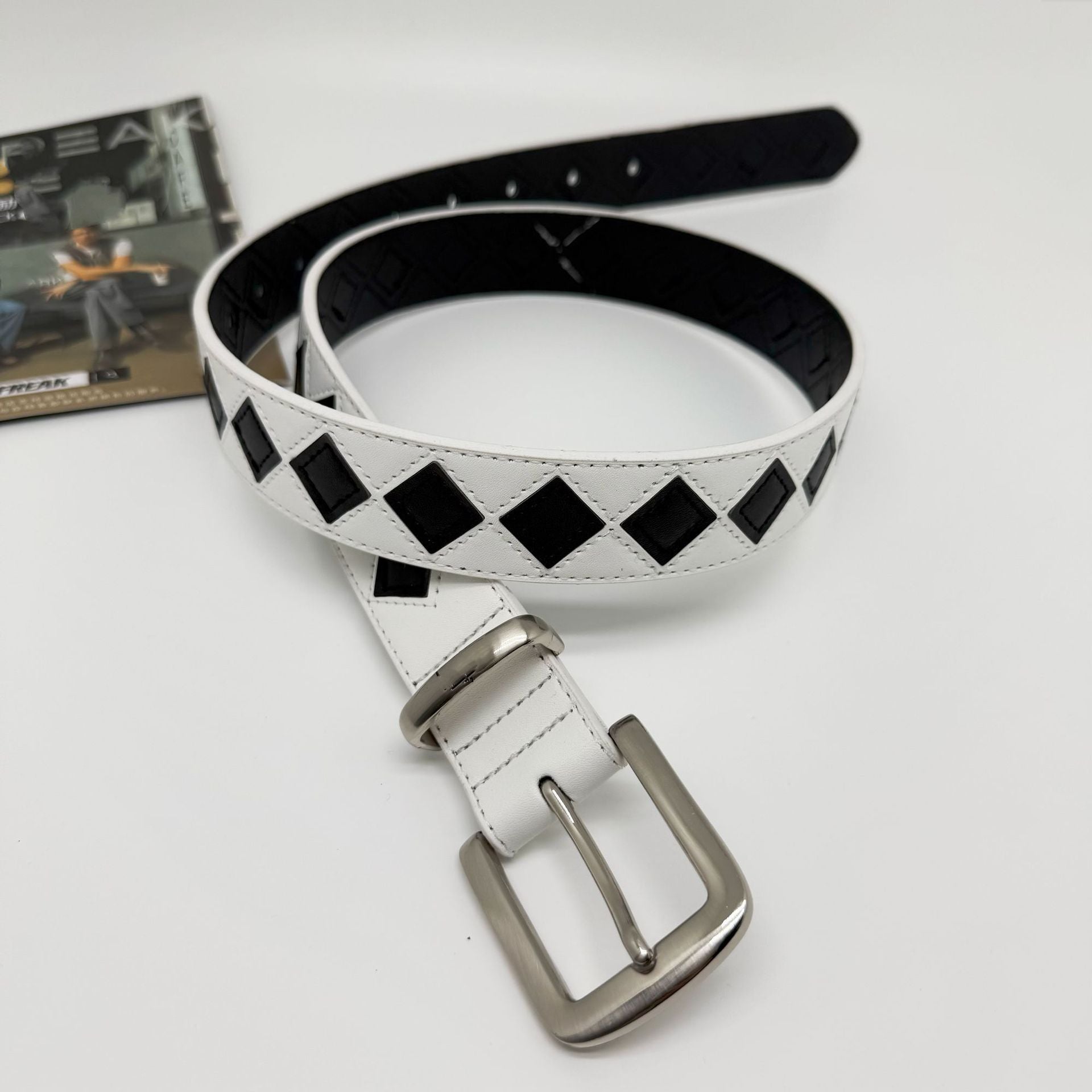 Stussy Black White Checkerboard Leather Belt Streetwear Unisex