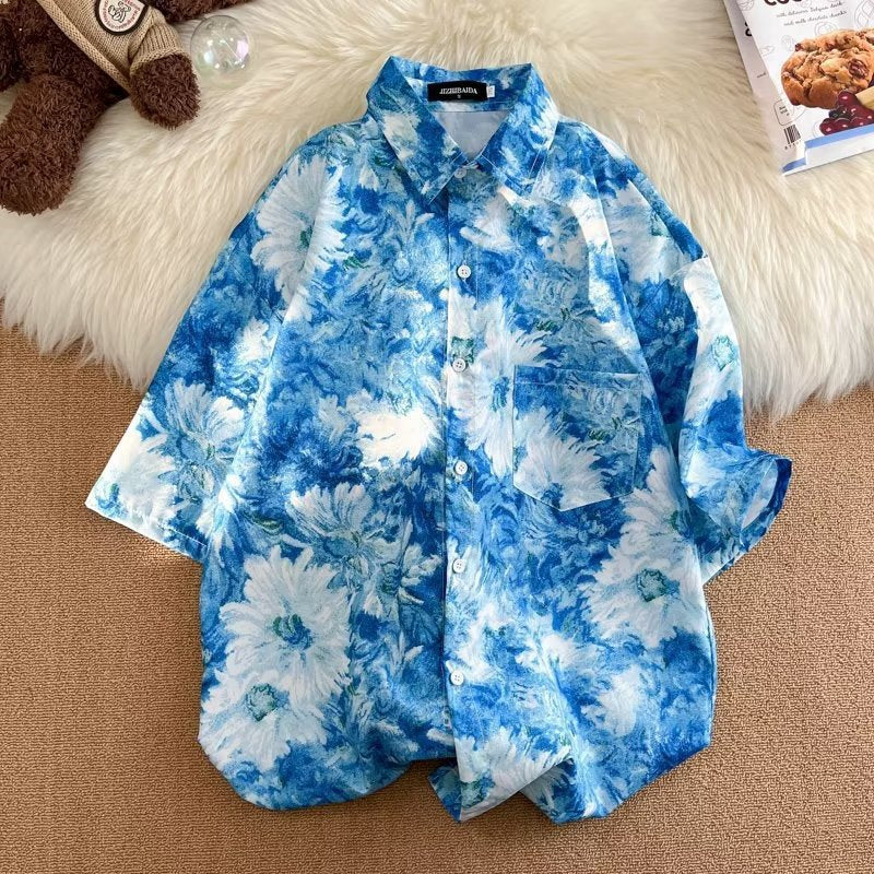 Mens Tropical Hawaiian Floral Loose Short Sleeve Summer Shirt 8002-8034
