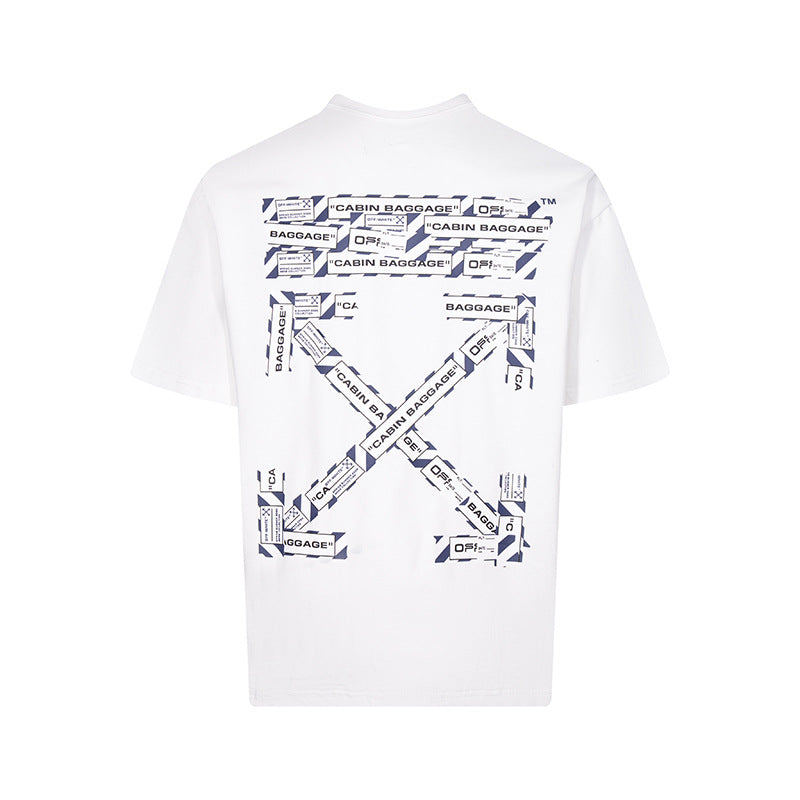 Tape Arrow Graphic Print Streetwear Crew Neck Short Sleeve T Shirt