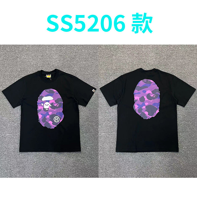 BAPE Shark Camo Graphic Tee Loose Unisex Streetwear T-Shirt