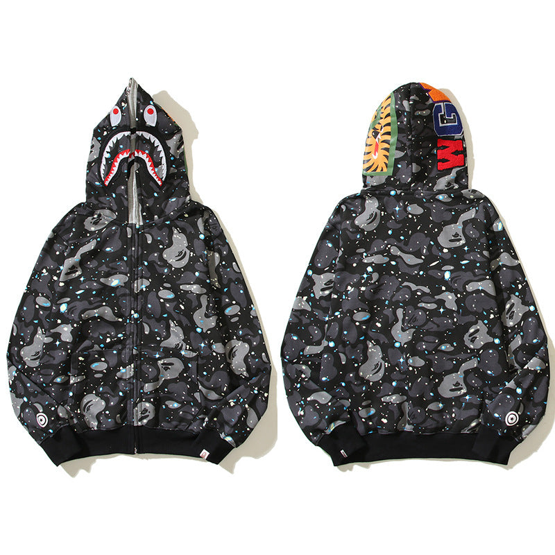 BAPE Shark Camo Print Full Zip Streetwear Hoodie Unisex