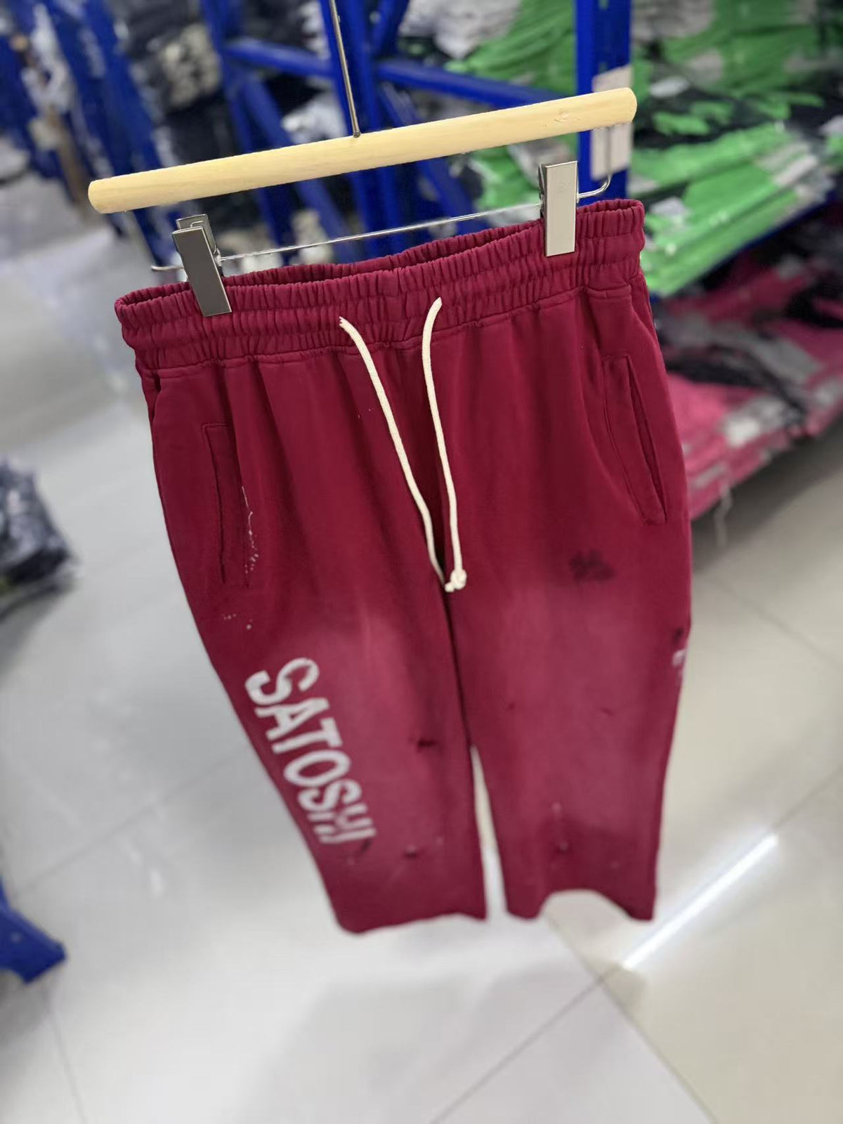 Satoshi Nakamoto Washed Distressed Splash Paint Wide Leg Sweatpants