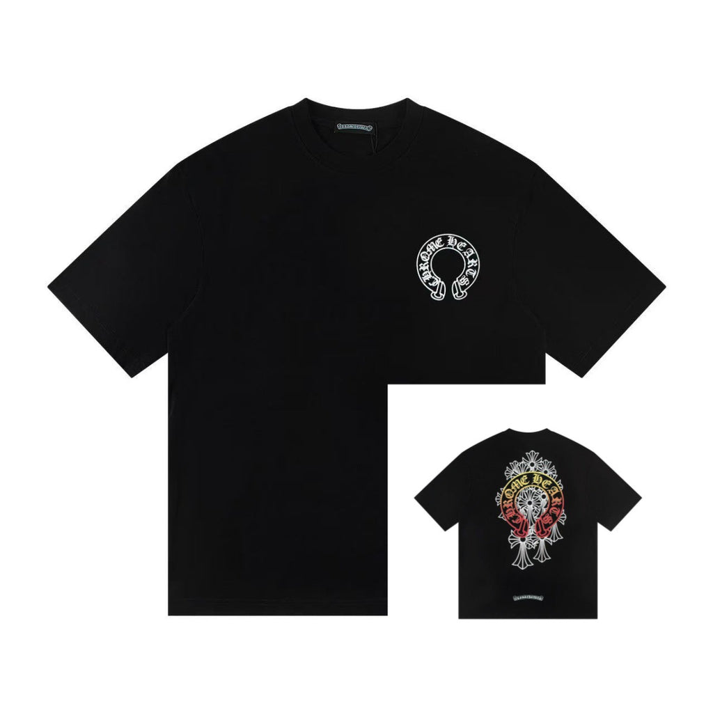 Chrome Hearts Color Sanskrit Cross Horseshoe Print Short Tee Unisex