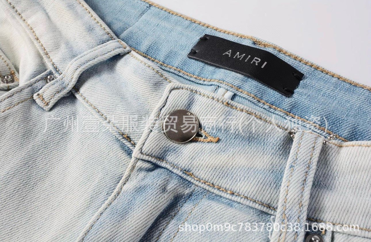Amiri Letter Embroidery Washed Slim Tapered Denim Jeans Unisex