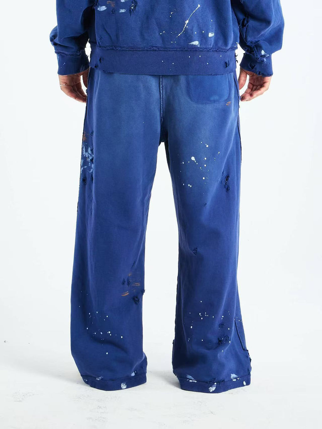Satoshi Nakamoto Washed Distressed Splash Paint Wide Leg Sweatpants
