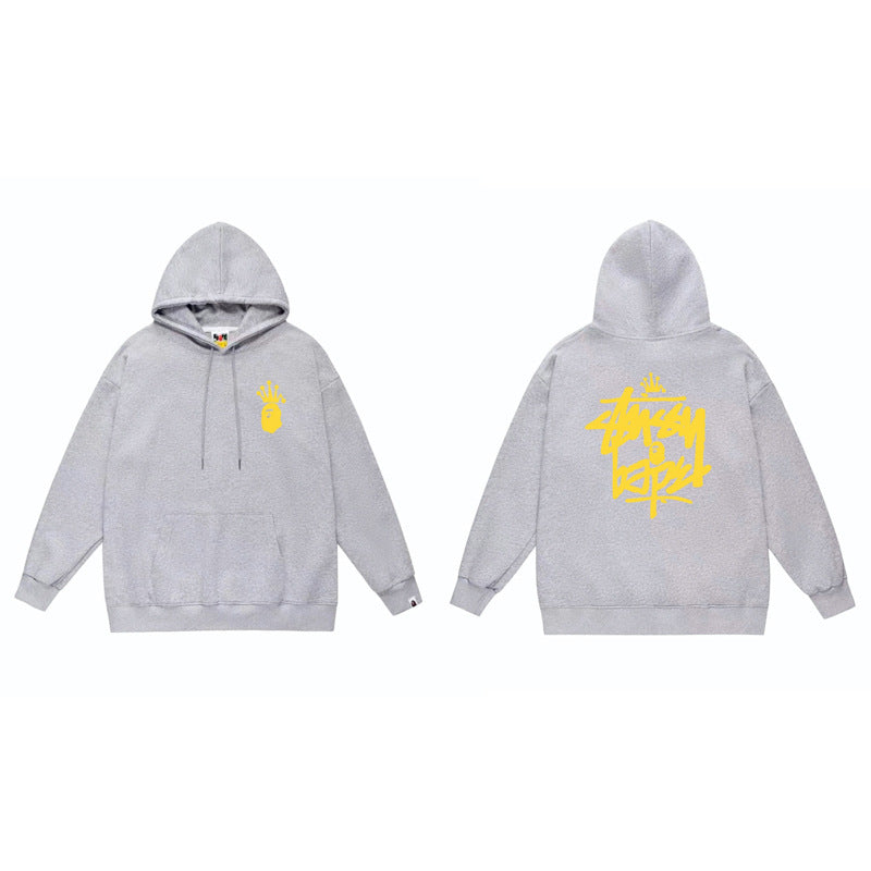 BAPE x Stussy Shark Graphic Hoodie Street Cotton Pullover Sweatshirt