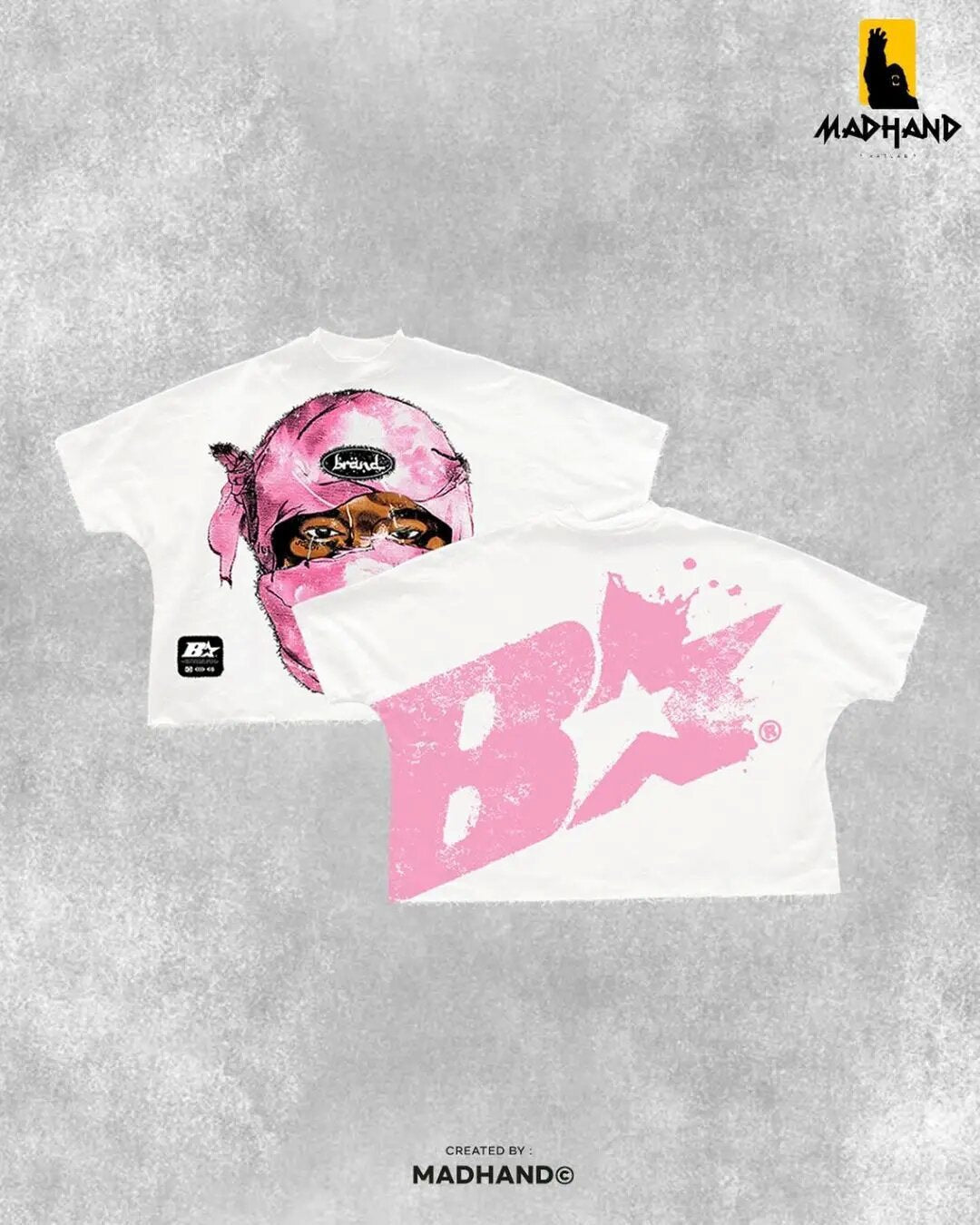 Madhand Style Y2K Schwarzes Cartoon Grafik Unisex Oversized Streetwear Baumwoll T-Shirt