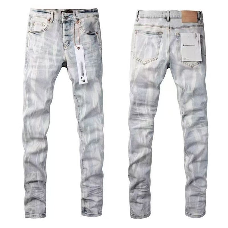 Purple Brand Men Stretch Skinny Ripped Printed Embroidered Denim Jeans