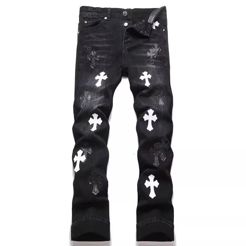 Purple Brand Men Stretch Skinny Ripped Printed Embroidered Denim Jeans
