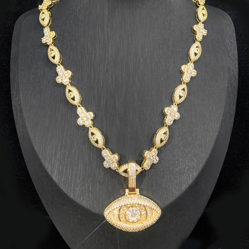 Iced Evil Eye Cross Pendant Hip Hop Chain Necklace