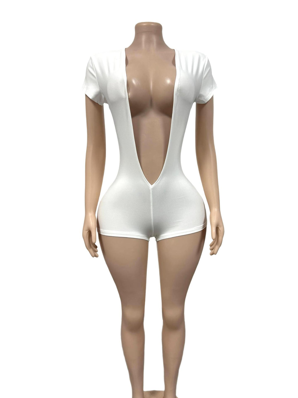 Solid Color Deep V Bodycon Romper Shorts Women Club Jumpsuit