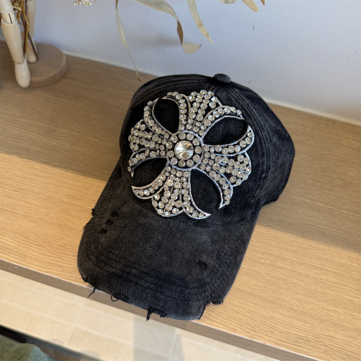 Rhinestone Cross Beaded Distressed Baseball Cap Streetwear Multi‑Style