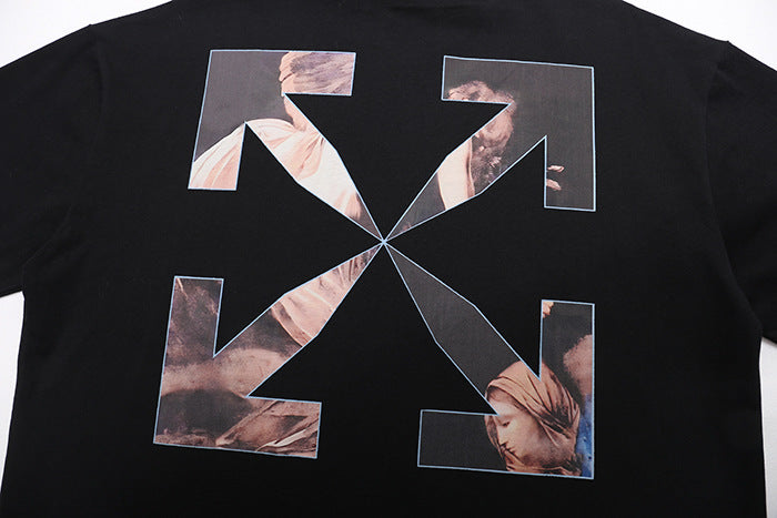 Tape Arrow Graphic Print Streetwear Crew Neck Short Sleeve T Shirt