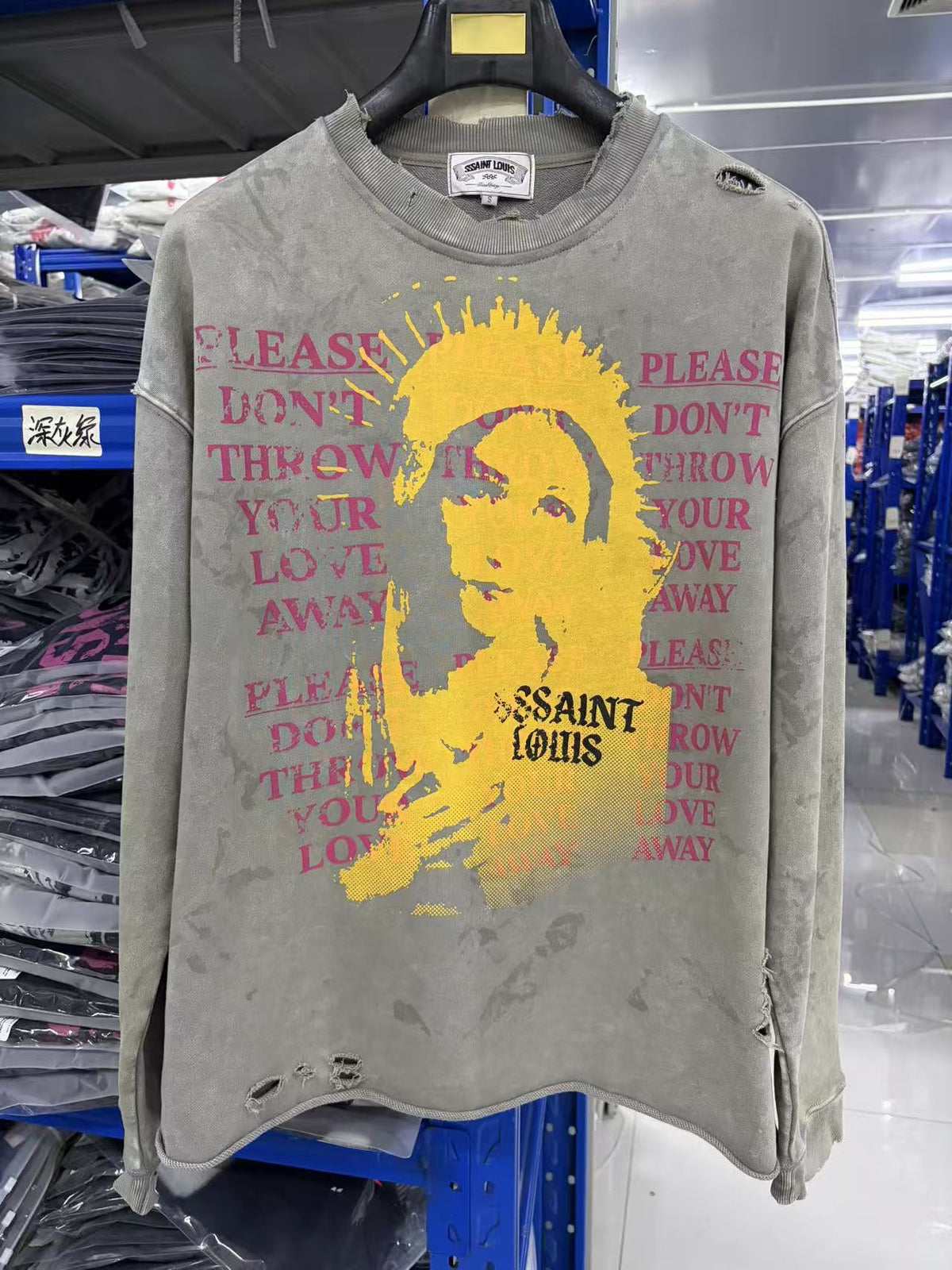 SSSAINT LOUIS Saint Graphic Distressed Washed Crewneck Sweatshirt