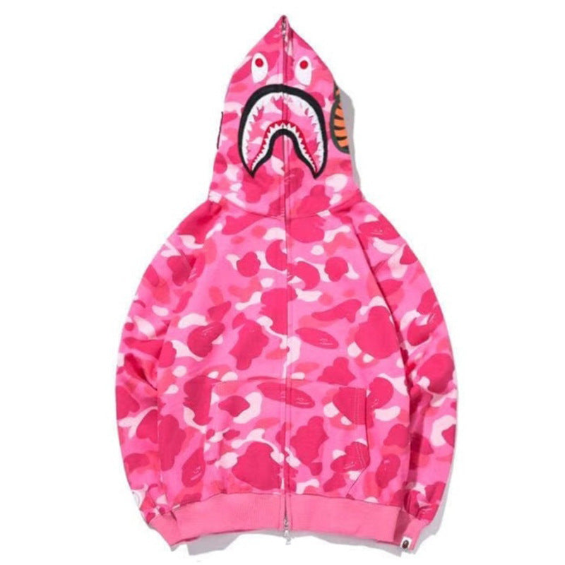 BAPE Shark Camo Print Full Zip Embroidery Streetwear Hoodie Unisex