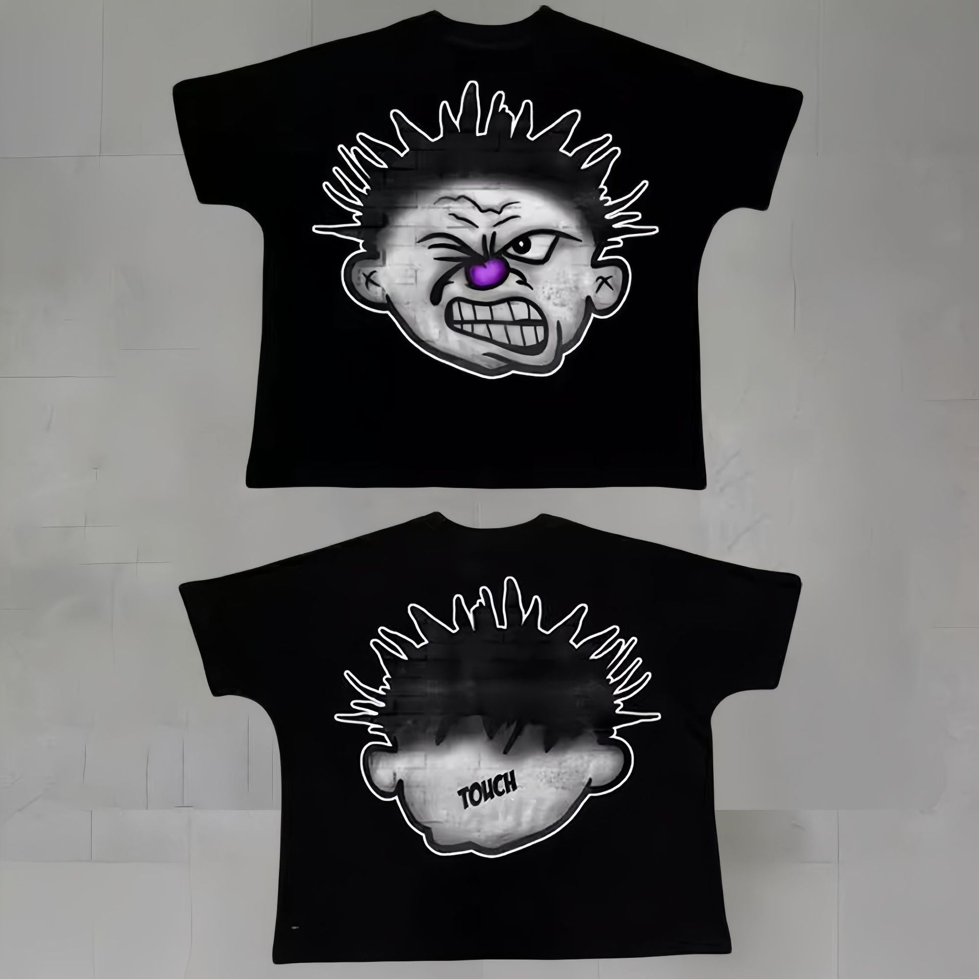 Touch Studios Y2K doppelseitiges Oversize-Vintage-Baumwoll-T-Shirt mit Cartoon-Print
