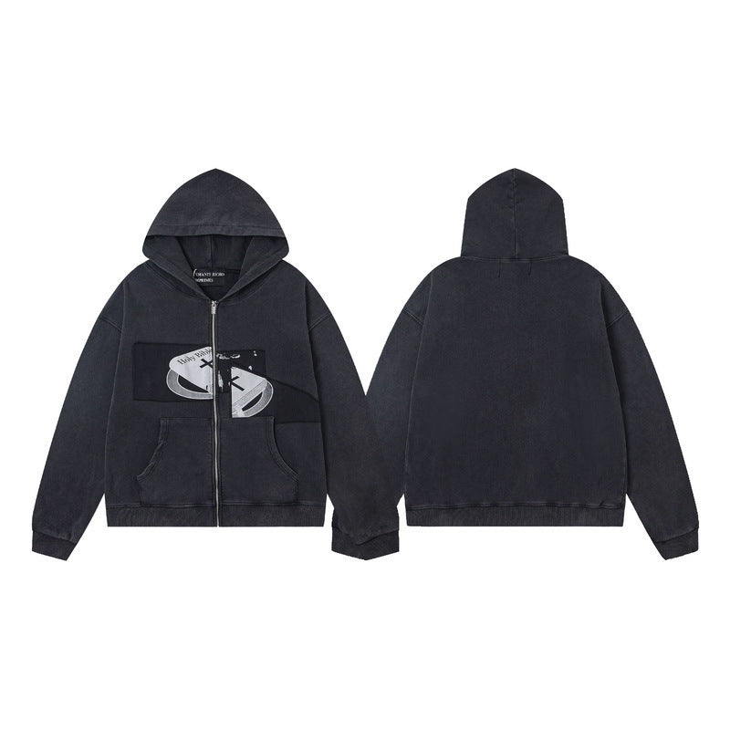 ERD Distressed Washed Vintage Full Zip Hoodie Jacket Unisex