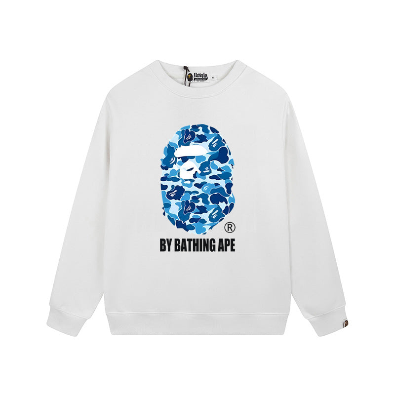 Bape Arch Letter Shark Ape Head Washed Oversized Crewneck Streetwear