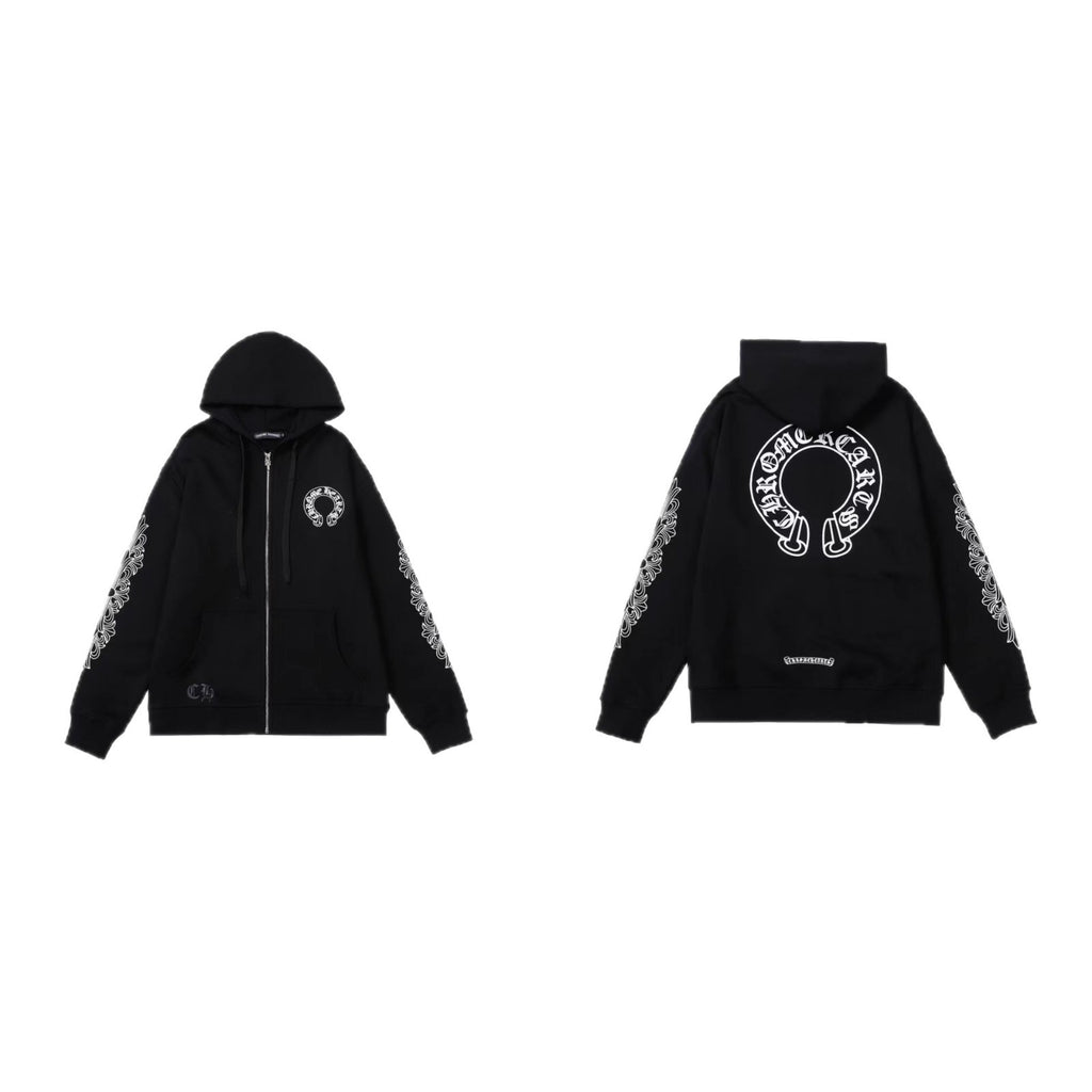 Chrome Hearts Horseshoe Sanskrit Cross Zip Up Hoodie Streetwear Unisex