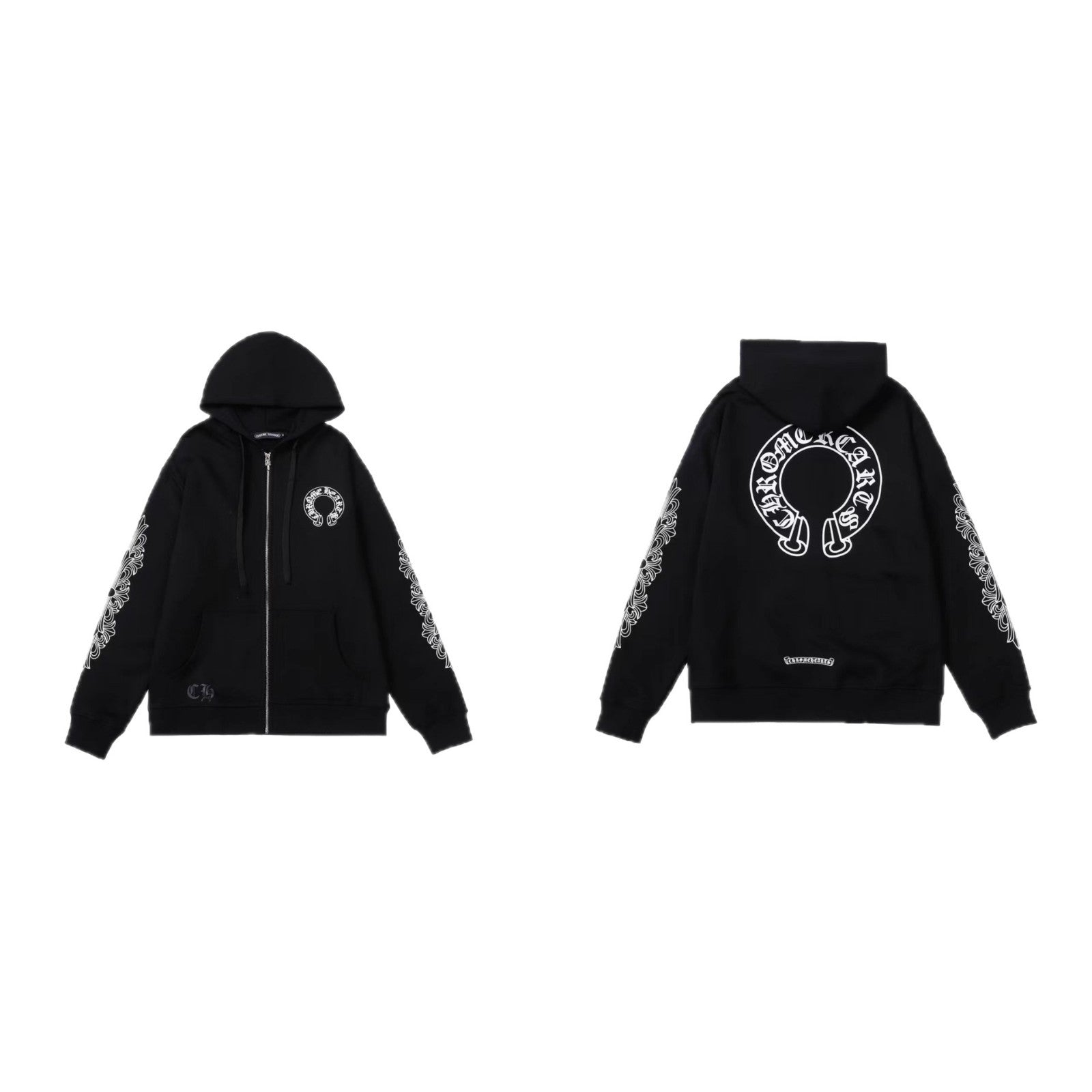Chrome Hearts Horseshoe Sanskrit Cross Zip Up Hoodie Streetwear Unisex