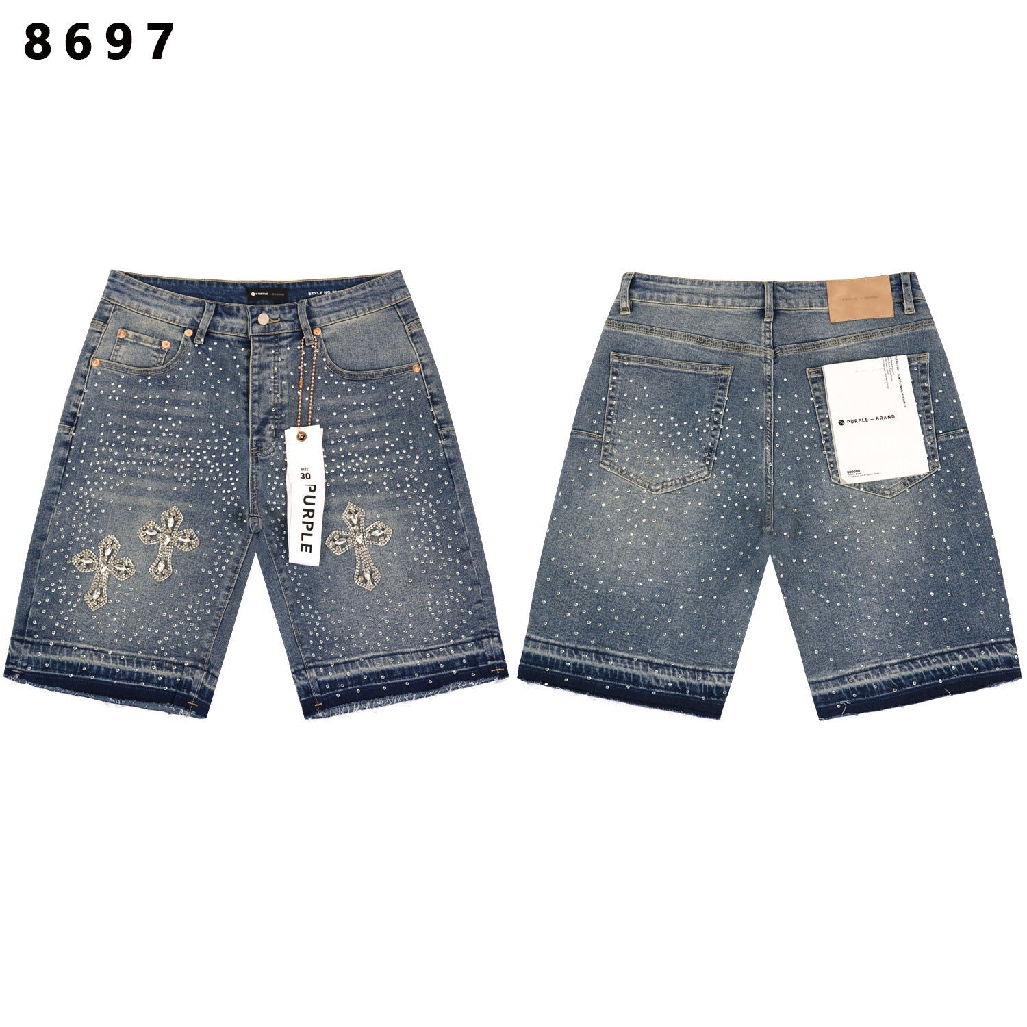 Purple Brand Rhinestone Loose Casual Denim Shorts