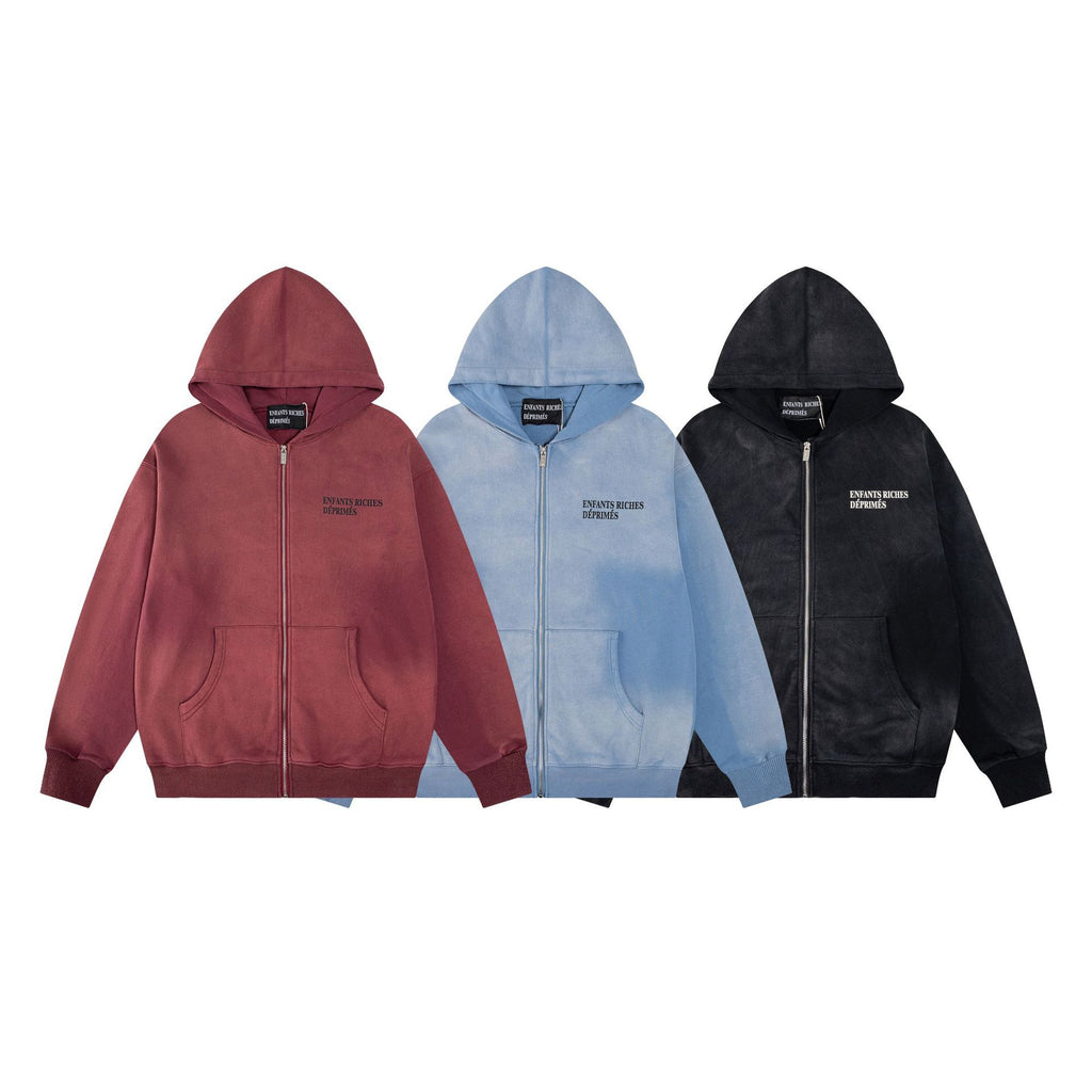ERD Distressed Washed Vintage Full Zip Hoodie Jacket Unisex