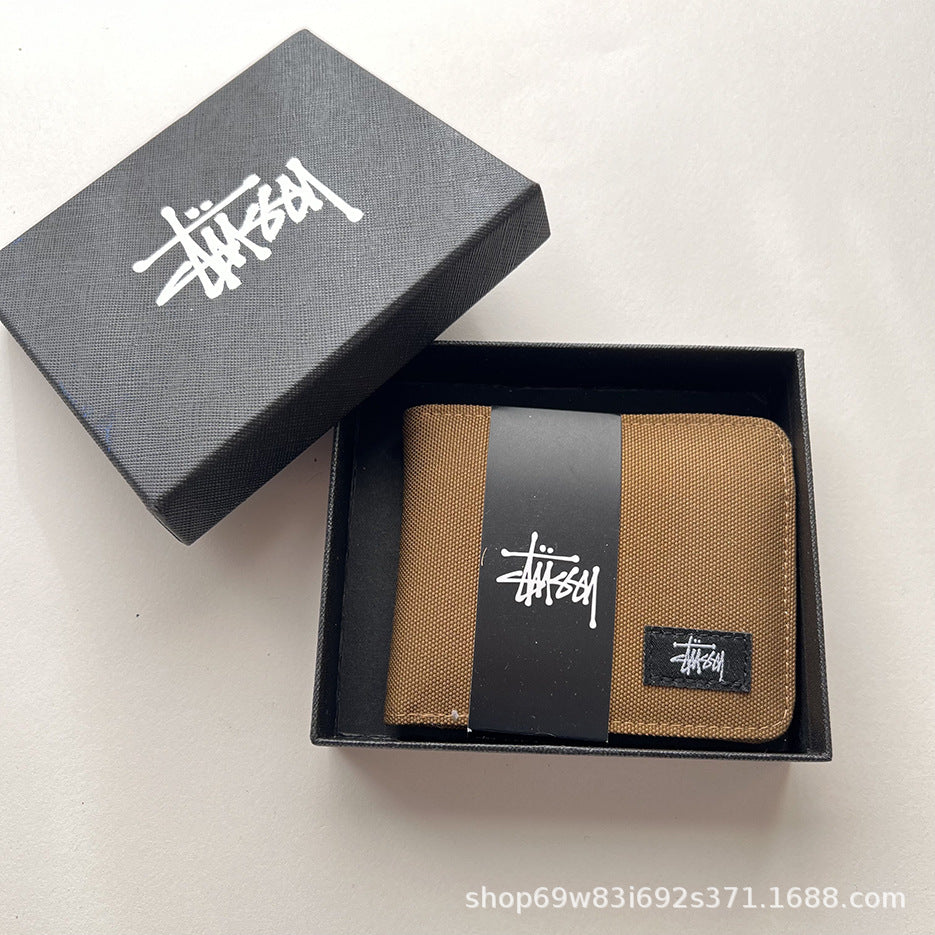 Stussy Canvas Bifold Wallet Multi Pattern Card Holder Coin Purse