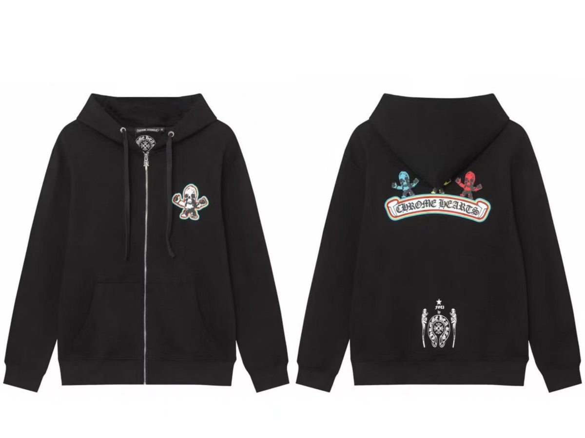 Chrome Hearts Horseshoe Sanskrit Cross Zip Up Hoodie Streetwear Unisex