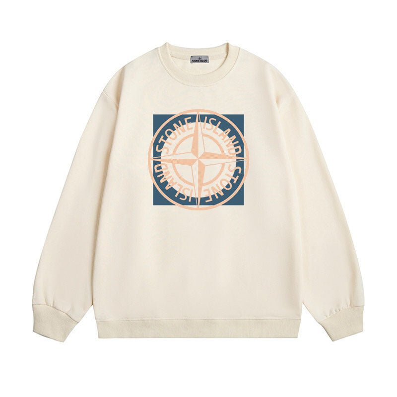 Stone Island Compass Print Crewneck Sweatshirt Men Winter Fleece Top