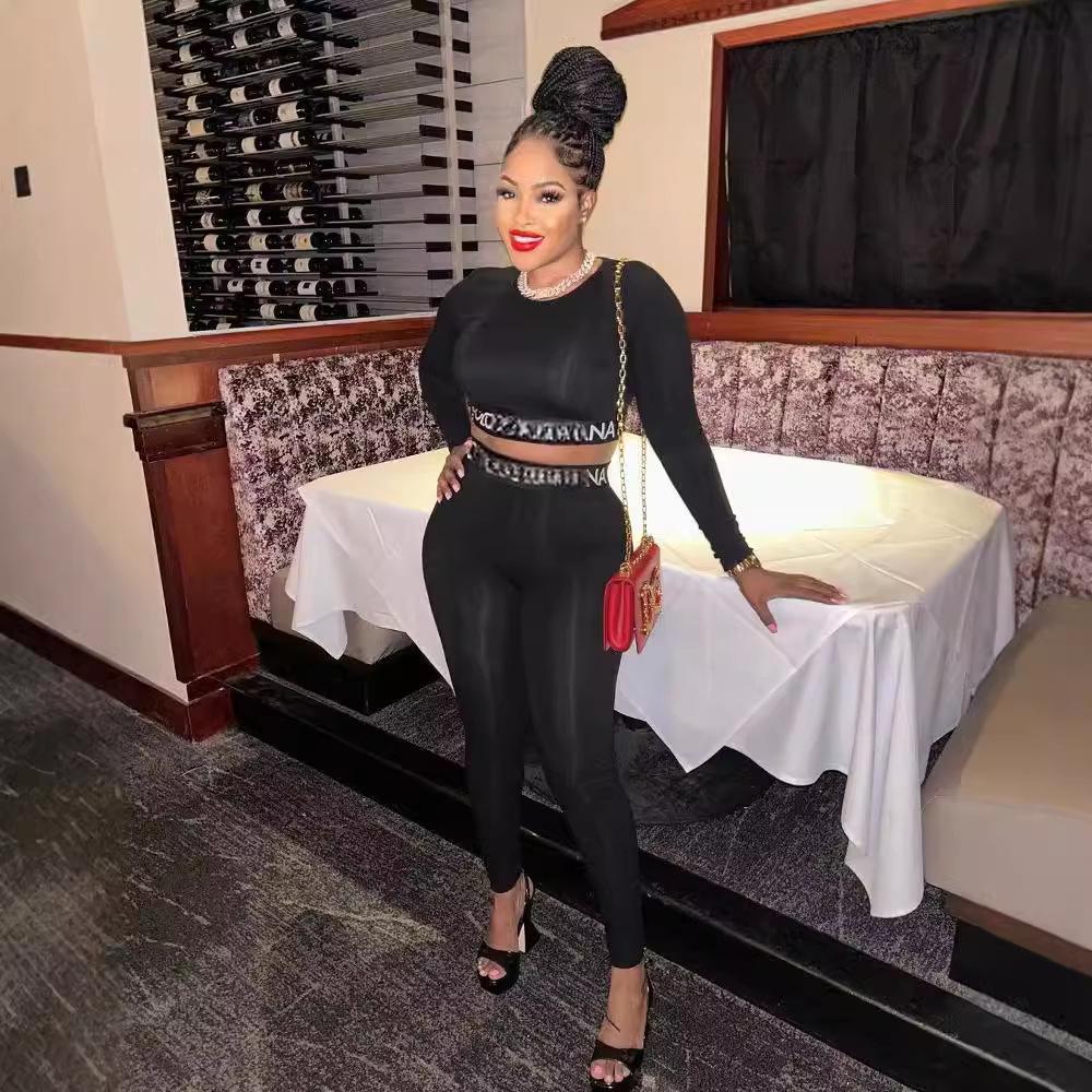 Y2K Long Sleeve Crop Top High Waist Legging 2 Piece Set