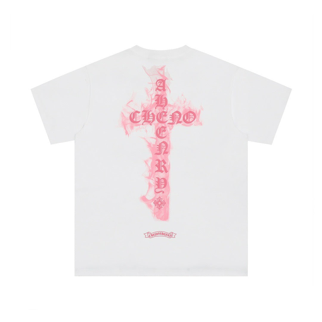 Chrome Hearts Color Sanskrit Cross Print Short Tee Unisex Y2K