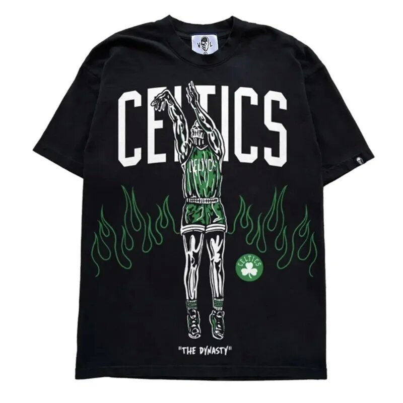 Vintage NBA Team Skelett Grafik Unisex Oversized Streetwear Baumwoll T-Shirt