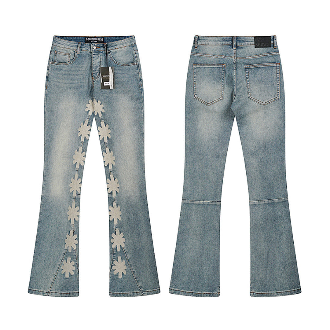 LOSTSHDWS Floral-Embroidered Flared-Hem Jeans