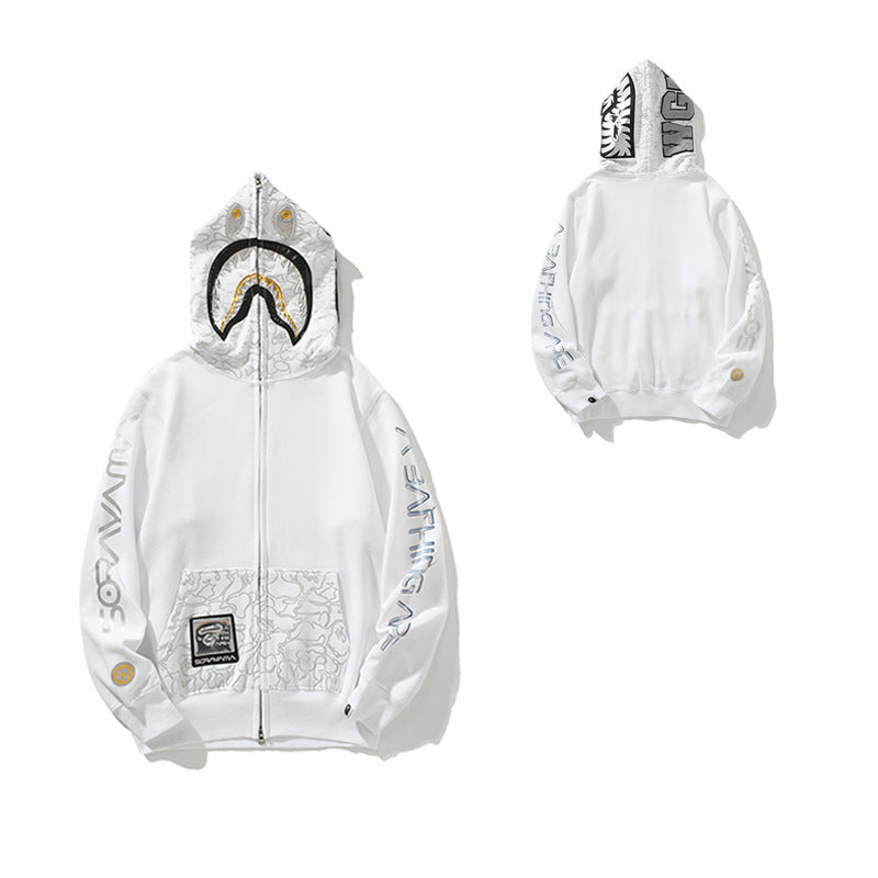 BAPE Shark Camo Print Full Zip Embroidery Streetwear Hoodie Unisex