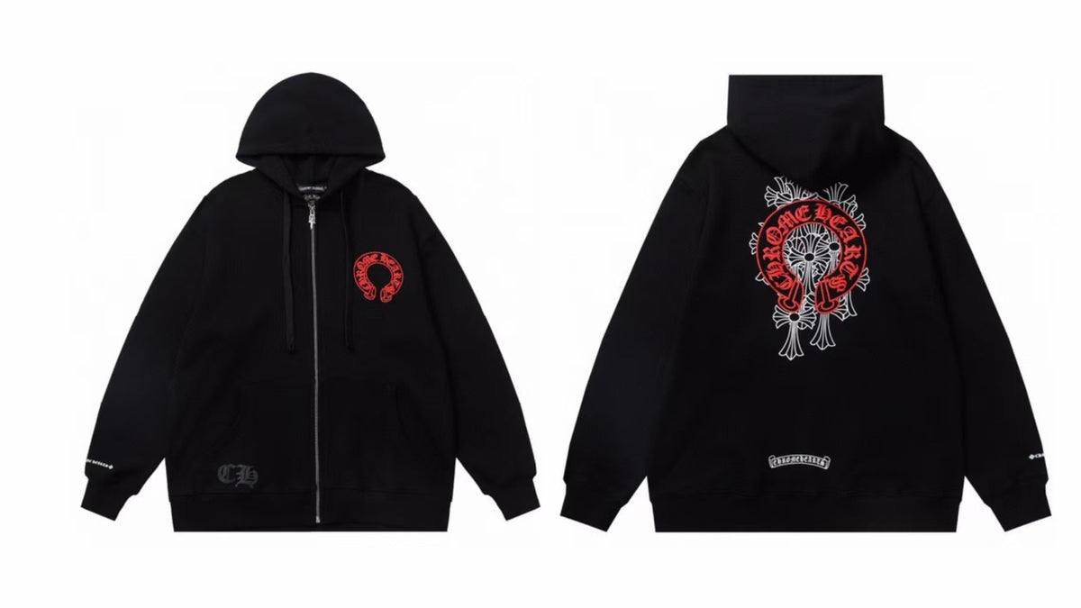 Chrome Hearts Horseshoe Sanskrit Cross Zip Up Hoodie Streetwear Unisex