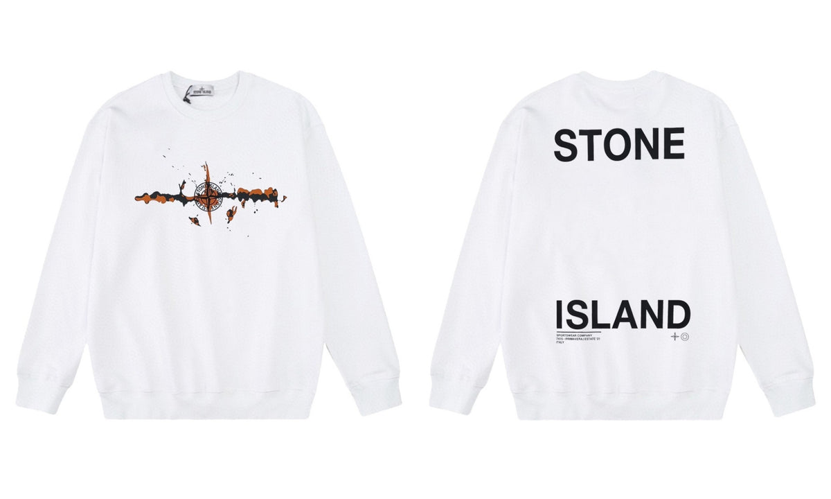 Stone Island Compass Print Crewneck Sweatshirt Men Autumn Pullover