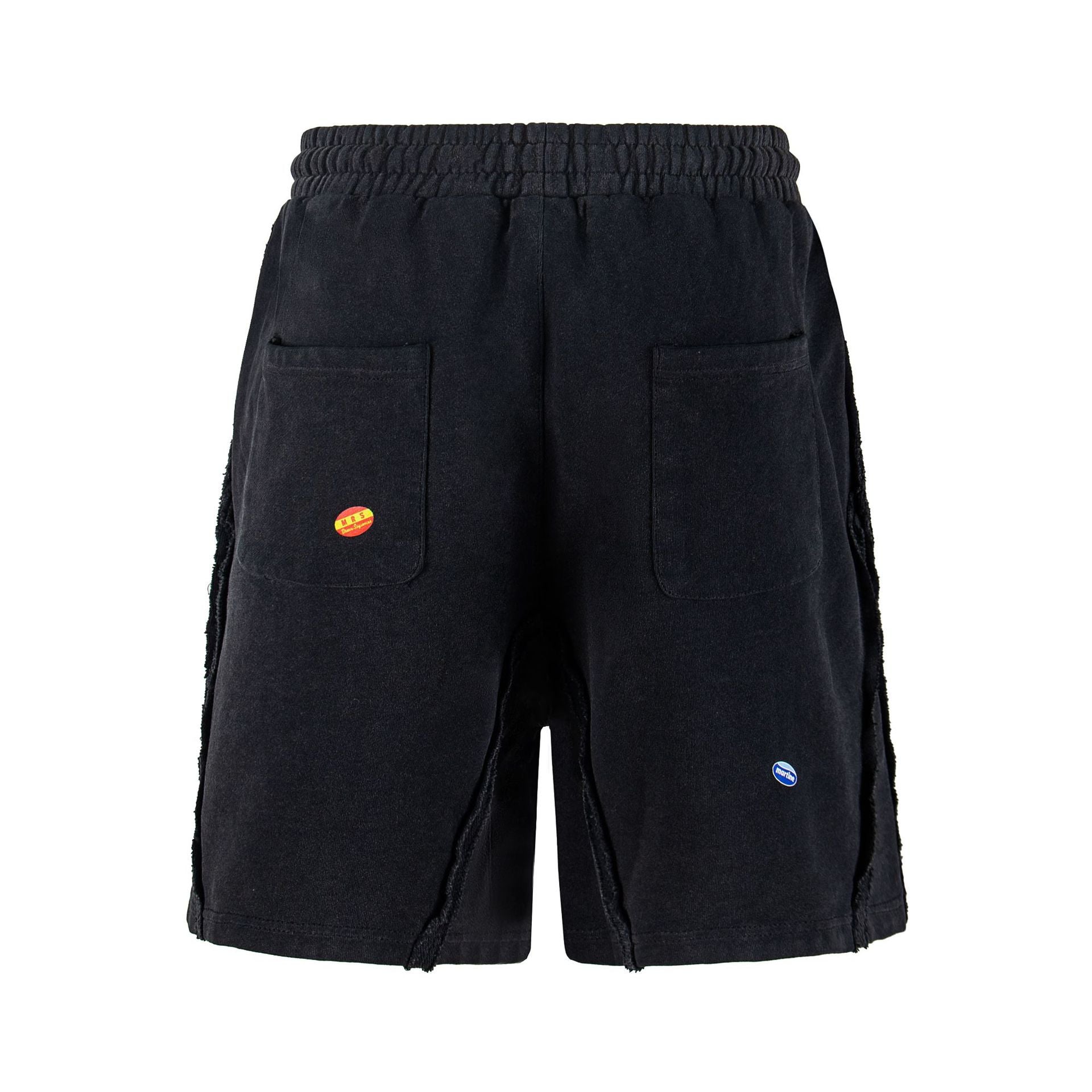 Washed Vintage Letter Print Raw Edge Streetwear Drawstring Sweat Shorts