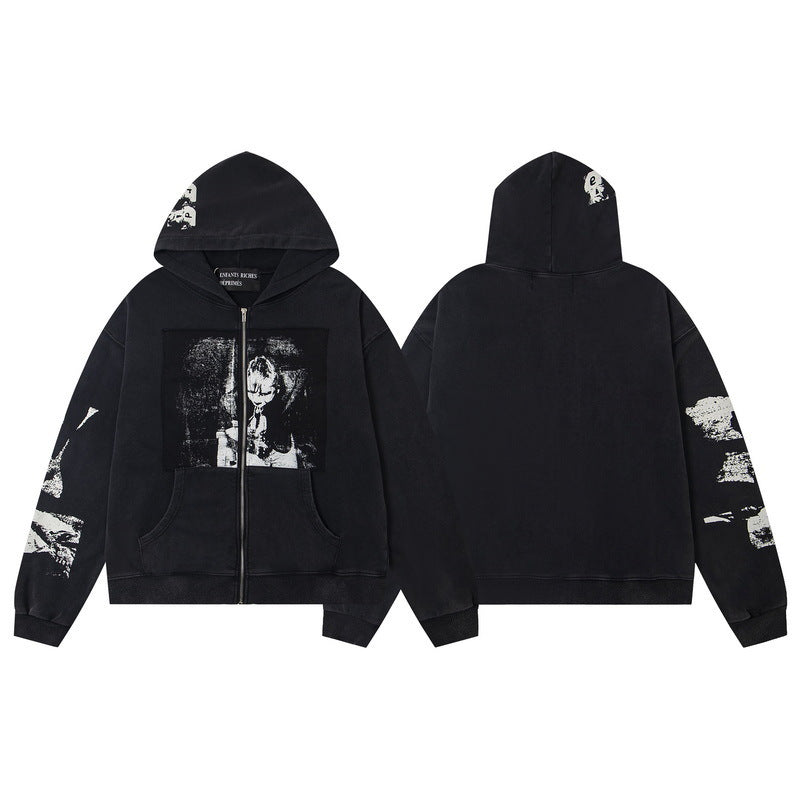 ERD Distressed Washed Vintage Full Zip Hoodie Jacket Unisex