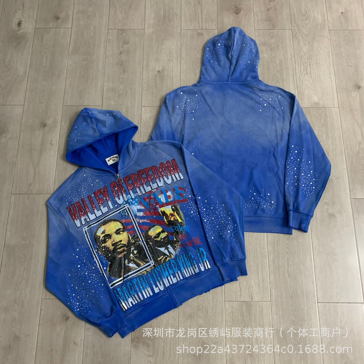 Valley Dreams Graphic Zip Up Hoodie Rhinestone Vintage Street Jacket