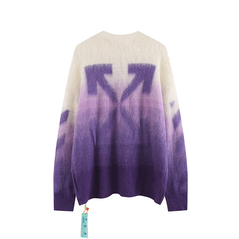 Off-White Arrow Mohair Sweater Gradient Fluffy Knit Pullover & Hoodie