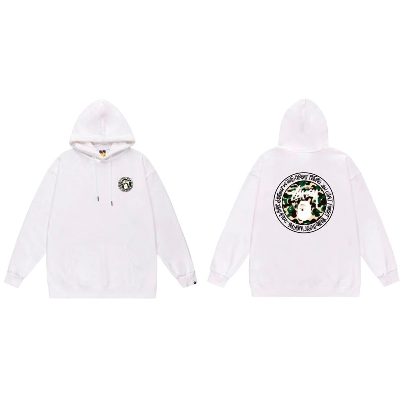BAPE x Stussy Shark Graphic Hoodie Street Cotton Pullover Sweatshirt
