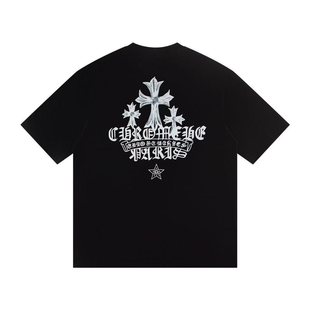 Chrome Hearts Color Sanskrit Cross Print Short Tee Unisex Y2K