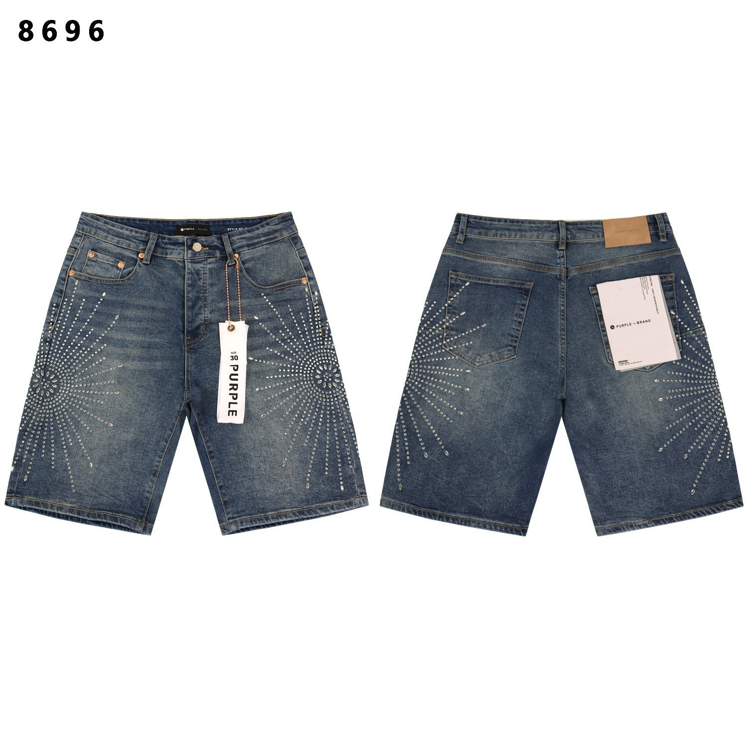 Purple Brand Rhinestone Loose Casual Denim Shorts