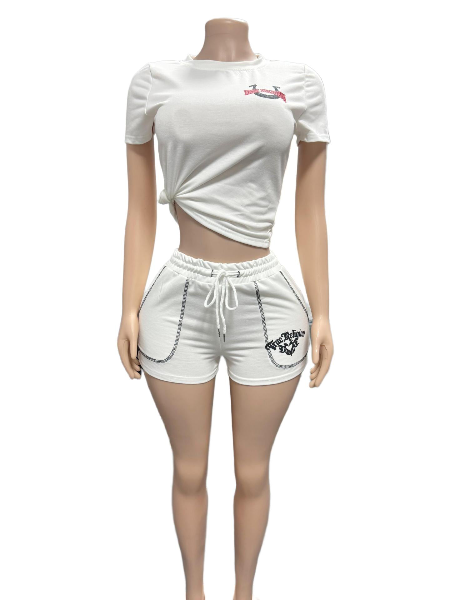 True Religion Horseshoe Graphic Print Tee Shorts 2 Piece Set