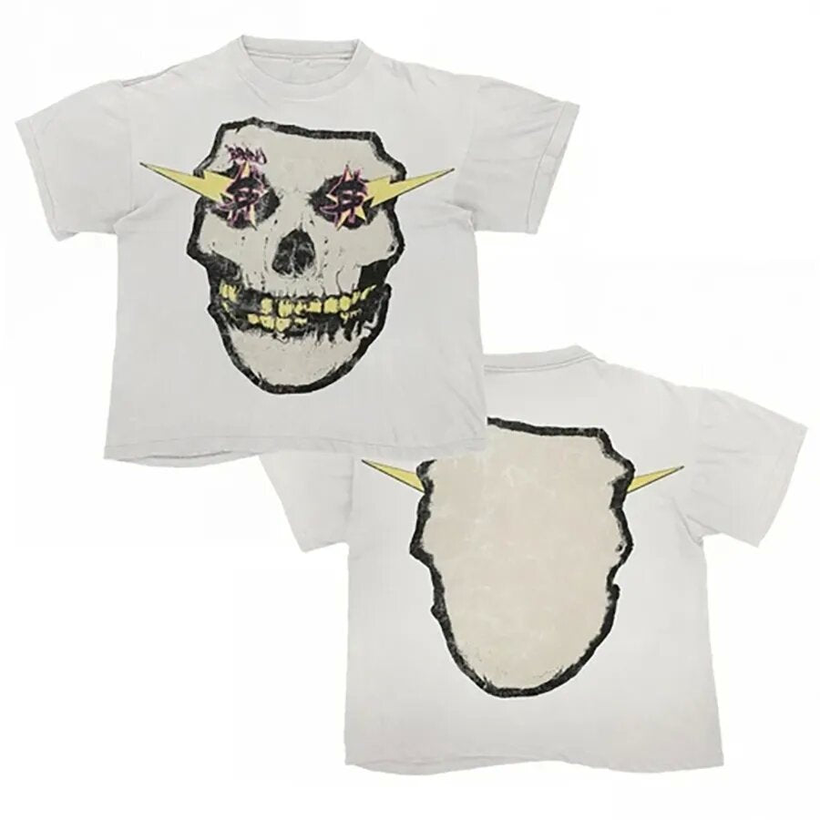 T-Shirt mit Oversized-Vintage-Schnitt und Y2K-Horror-Cartoon-Porträt im Delinquent-Stil aus Baumwolle