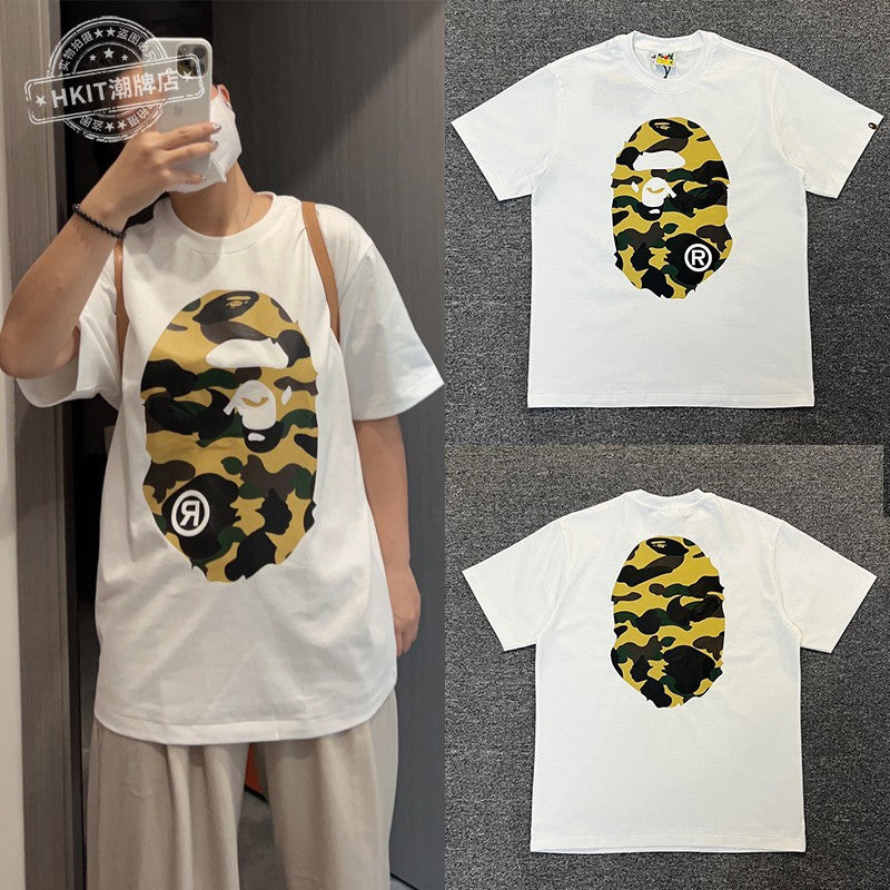 Bape Shark Camo Zip Graphic Oversized Tee Streetwear Unisex